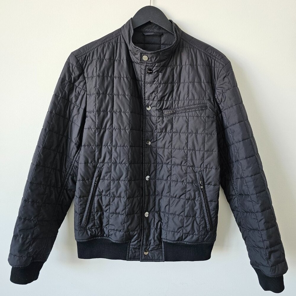 SALVATORE FERRAGAMO Black Quilted Motorcycle Jacket Men's Size 50 Made In Italy